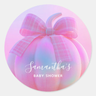 Roze Iridescente Coquette Strikomkommer Babyfeestj Ronde Sticker