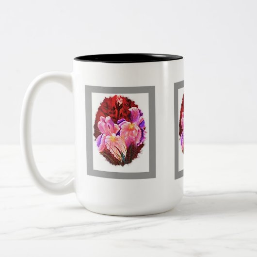 "Roze Iris Flower Mok" Tweekleurige Koffiemok (Links)