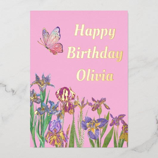 roze iris folie verjaardagskaart feestdagenkaart (Voorkant)