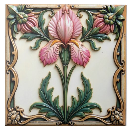Roze Iris Gevat in de Tijd Tegeltje (Voorkant)
