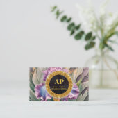 *~ Roze Iris QR AP10 Flowers Goud Visitekaartje (Staand voorkant)