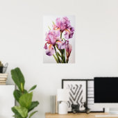 Roze Irissen Bloemenkunst Print Poster (Thuiskantoor)