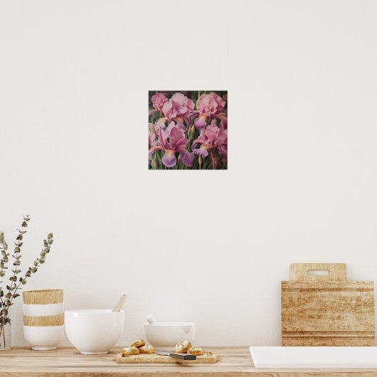 Roze Irissen Bloemenkunst Print Poster (Keuken)