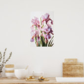 Roze Irissen Bloemenkunst Print Poster (Keuken)