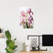Roze Irissen Bloemenkunst Print Poster (Thuiskantoor)