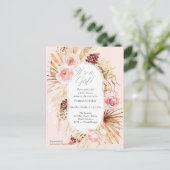 Roze is een meisje boho waterverf bloemenpampa's uitnodiging briefkaart (Staand voorkant)