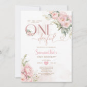 Roze Is ze niet Onederful 1e Verjaardag Bloemen Kaart (Voorkant)