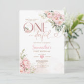 Roze Is ze niet Onederful 1e Verjaardag Bloemen Kaart (Staand voorkant)