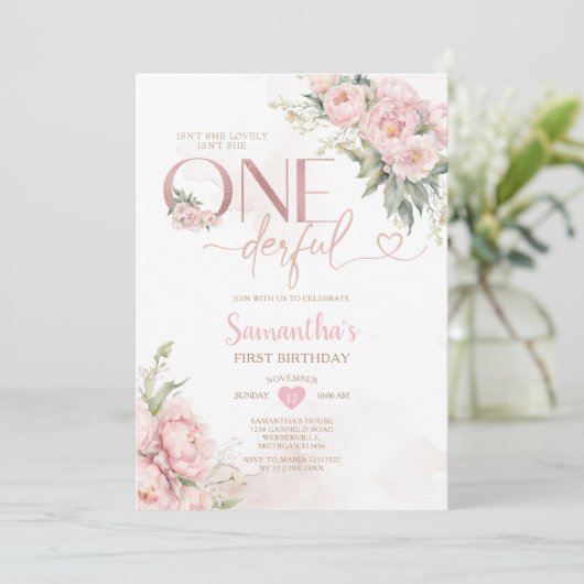 Roze Is ze niet Onederful 1e Verjaardag Bloemen Kaart (Staand voorkant)