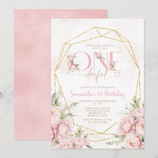 Roze Is ze niet Onederful 1e Verjaardag Bloemen Kaart (Voorkant / Achterkant)