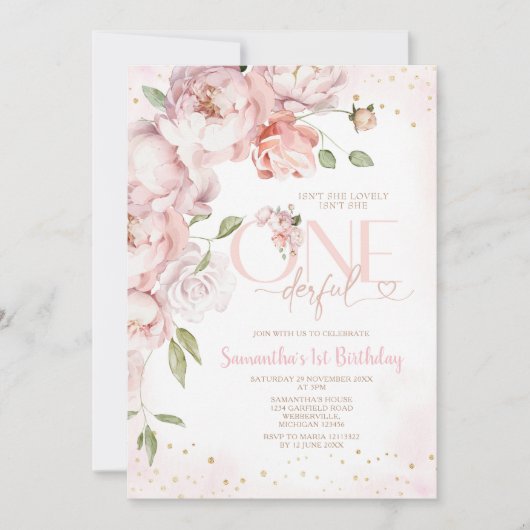 Roze Is ze niet Onederful 1e Verjaardag Bloemen Kaart (Voorkant)