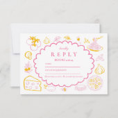 Roze Italiaans eten bruiloft schets RSVP Kaartje (Voorkant)