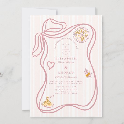 Roze Italiaans eten schets bruiloft Kaart (Voorkant)