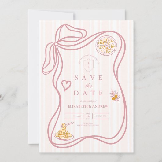 Roze Italiaans eten schets bruiloft Save The Date (Voorkant)