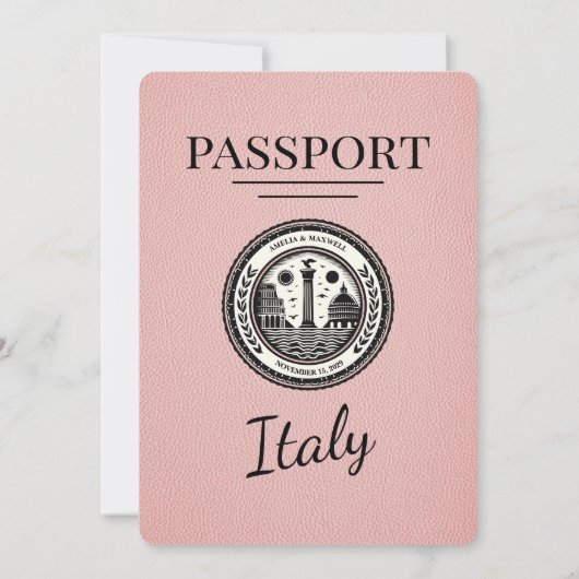 Roze Italië Paspoort bruiloft uitnodiging (Achterkant)