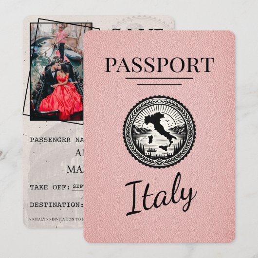 Roze Italië Paspoort Save The Date (Voorkant / Achterkant)