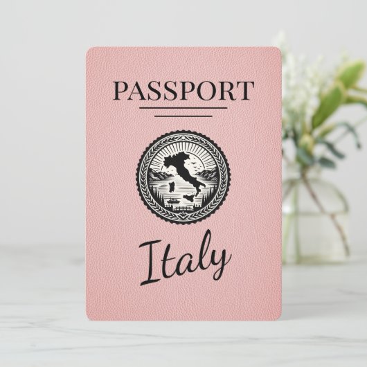 Roze Italië Paspoort Save The Date (Staand voorkant)