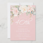 Roze & Ivoire Bloemen Vrouw 40e Verjaardagsfeest Kaart (Voorkant)