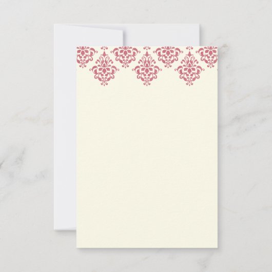 Roze Ivoor Arabesk Damast Bloem Bruiloft RSVP Kaart (Achterkant)