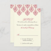 Roze Ivoor Arabesk Damast Bloem Bruiloft RSVP Kaart (Voorkant / Achterkant)