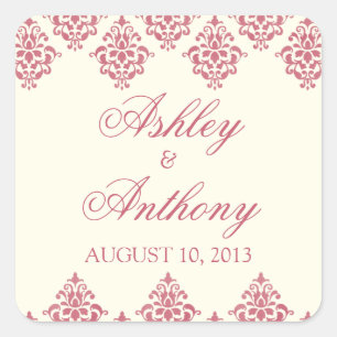 Roze Ivoor Arabesque Damask Bruiloft Seal Stickers