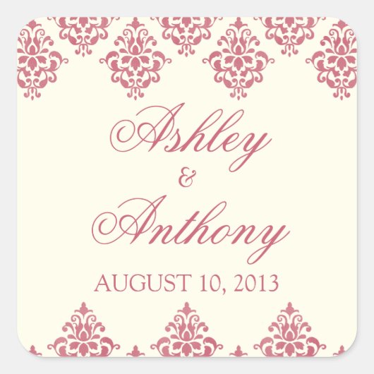Roze Ivoor Arabesque Damask Bruiloft Seal Stickers (Voorkant)
