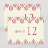 Roze Ivoor Arabesque Damask Tafelnummer Kaart (Voorkant / Achterkant)