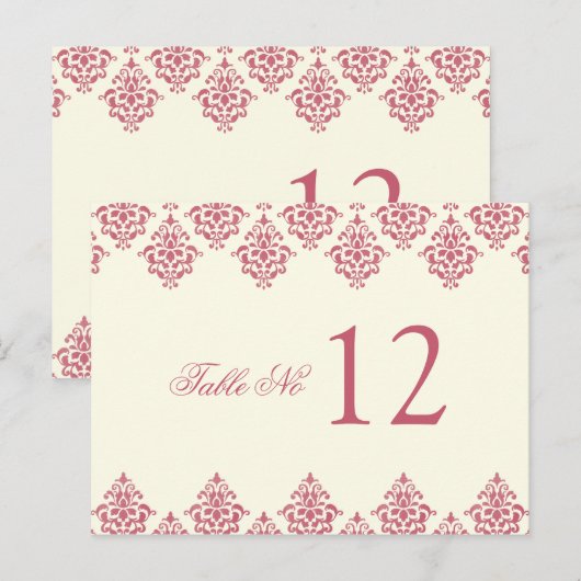 Roze Ivoor Arabesque Damask Tafelnummer Kaart (Voorkant / Achterkant)