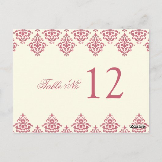 Roze Ivoor Arabesque Damask Tafelnummer Kaart (Achterkant)