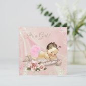 Roze ivoor baby shower kaart (Staand voorkant)