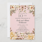 Roze ivoor bloem 10e trouwdag kaart (Voorkant)
