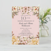 Roze ivoor bloem 10e trouwdag kaart (Staand voorkant)