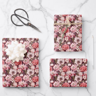 Roze & Ivoor Bloemmix Inpakpapier Vel