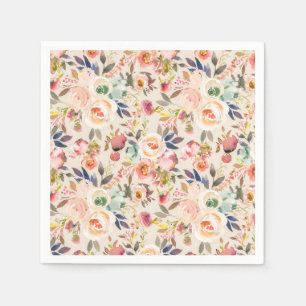 roze ivoor - bruine waterverf rustige floraal servet