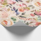  roze ivoor - bruine waterverf rustige florale  cadeaupapier (Hoek)
