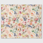  roze ivoor - bruine waterverf rustige florale  cadeaupapier (Vlak)