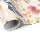  roze ivoor - bruine waterverf rustige florale  cadeaupapier (Rol Hoek)