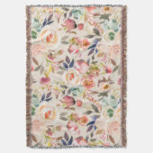 roze ivoor - bruine waterverf rustige florale deken (Voorkant Verticaal)
