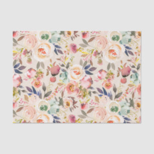  roze ivoor - bruine waterverf rustige florale  tissuepapier