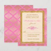Roze, ivoor, goud glitters, damasten bloemen RSVP  Kaart (Voorkant / Achterkant)