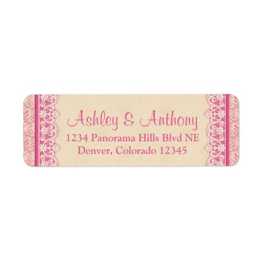 Roze Ivoor Kant Bruiloft Adres Mailing Labels (Voorkant)