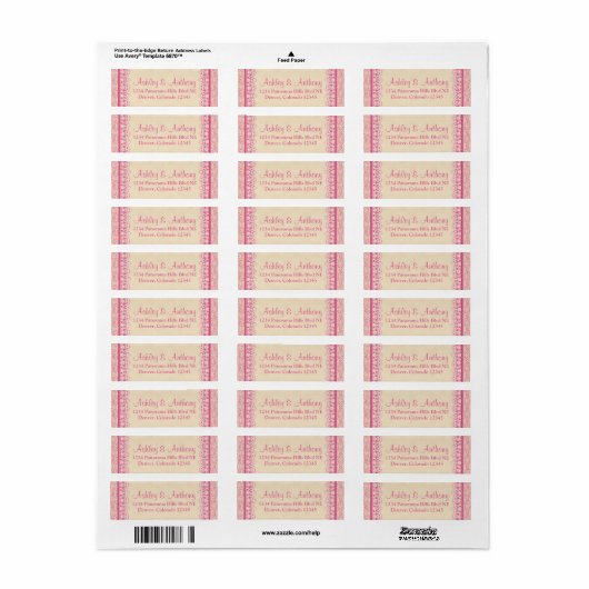 Roze Ivoor Kant Bruiloft Adres Mailing Labels (Full Sheet)