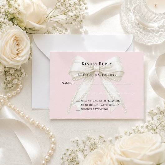 Roze ivoor lint reactie RSVP Notitiekaartje