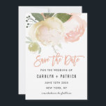 Roze ivoor pioen huwelijksaankondiging save the date<br><div class="desc">Met de hand geschilderde waterverf pioenrozen in roze,  ivoor,  olijfgroen en wit. Voor meer geavanceerde aanpassing van dit ontwerp,  klik op de "Aanpassen" knop.</div>