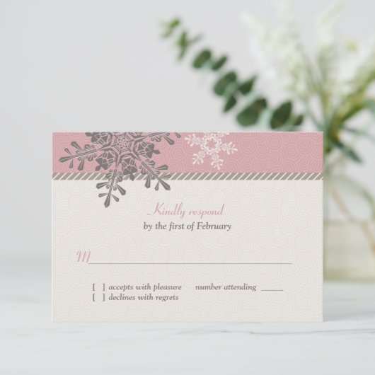 Roze Ivoor Sneeuwvlok Winter Bruiloft Antwoord Kaa (Staand voorkant)