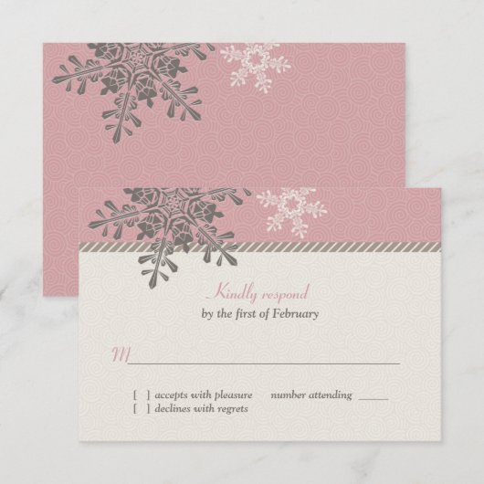 Roze Ivoor Sneeuwvlok Winter Bruiloft Antwoord Kaa (Voorkant / Achterkant)