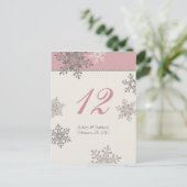 Roze Ivoor Sneeuwvlok Winter Tafel Kaart (Staand voorkant)