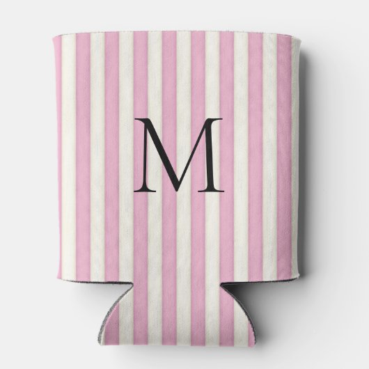 Roze & Ivoor Snoep Strepen Monogrammed Blikjeskoeler (Achterkant)