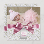 Roze Ivoor Wervelt Baby Meisje Foto Doop Kaart (Voorkant / Achterkant)