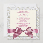 Roze Ivoor Wervelt Baby Meisje Foto Doop Kaart (Achterkant)